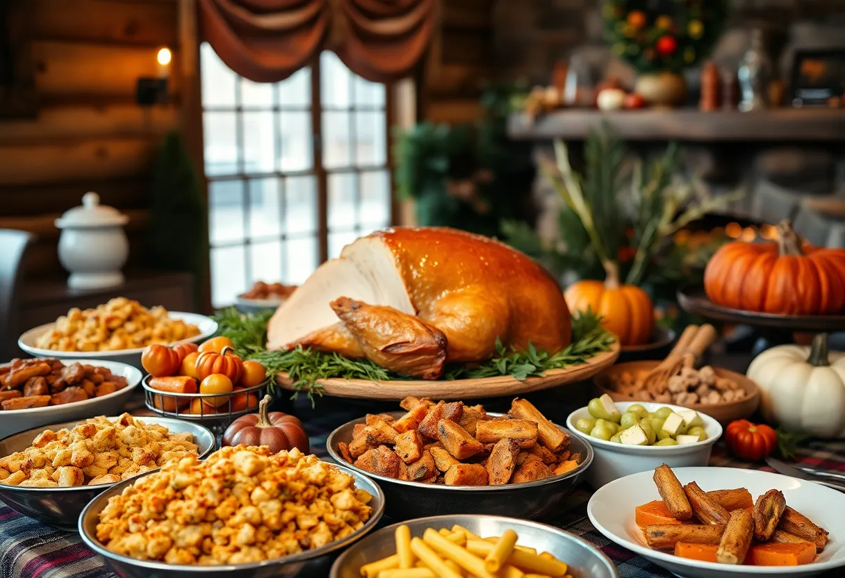 Festive Thanksgiving buffet spread at Williamsburg Lodge