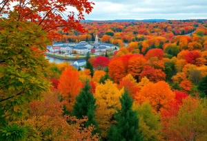 Vibrant autumn foliage in Virginia with scenic views of charming towns.