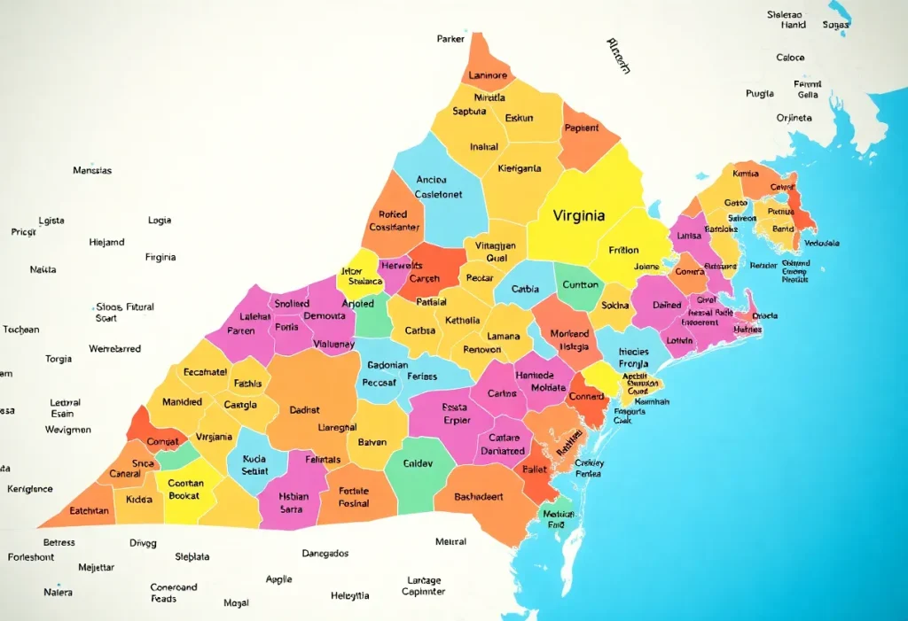 Map of Virginia showing congressional districts