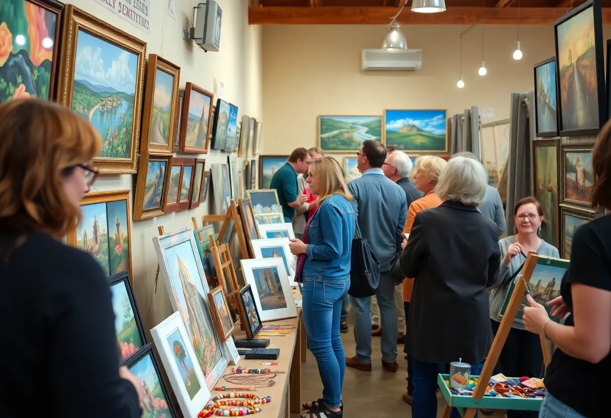 Artists showcasing their work at a fall art sale in Williamsburg