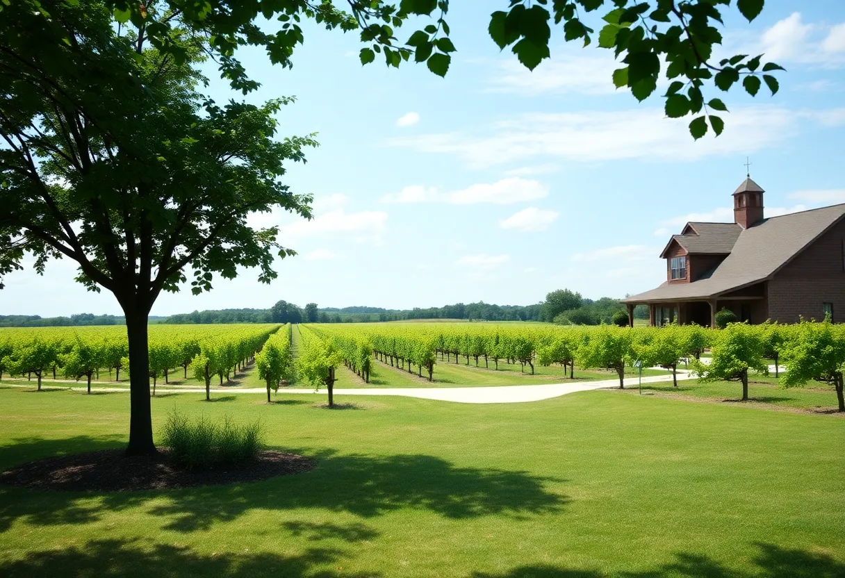 A peaceful view of Williamsburg Winery representing community values.