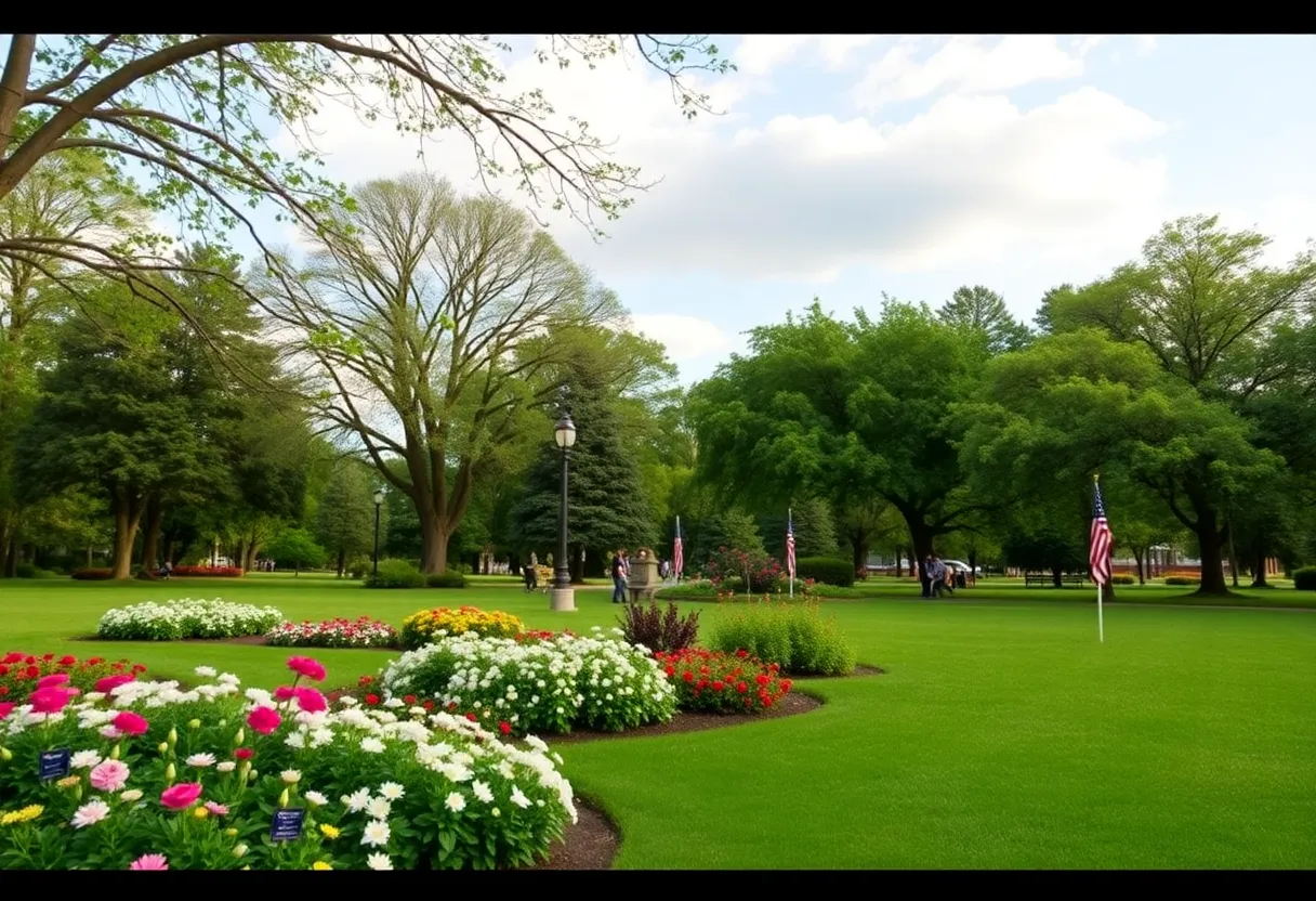 Serene park in Williamsburg representing community remembrance